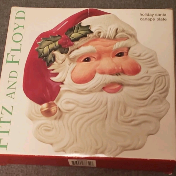 Fitz and Floyd Holiday Santa Canape Plate 2003 Retired 9.5" X 8" Boxed Cookie - Picture 1 of 2